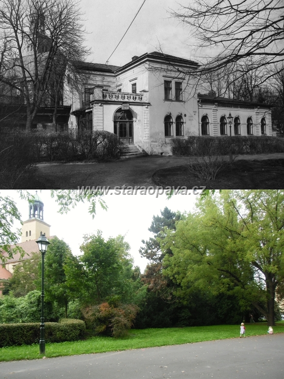 promenadnirestaurace (11).jpg - Srovnávací záběr na místo kde restaurace stála. Nahoře foto z doby kolem roku 1915 a dole 2014.